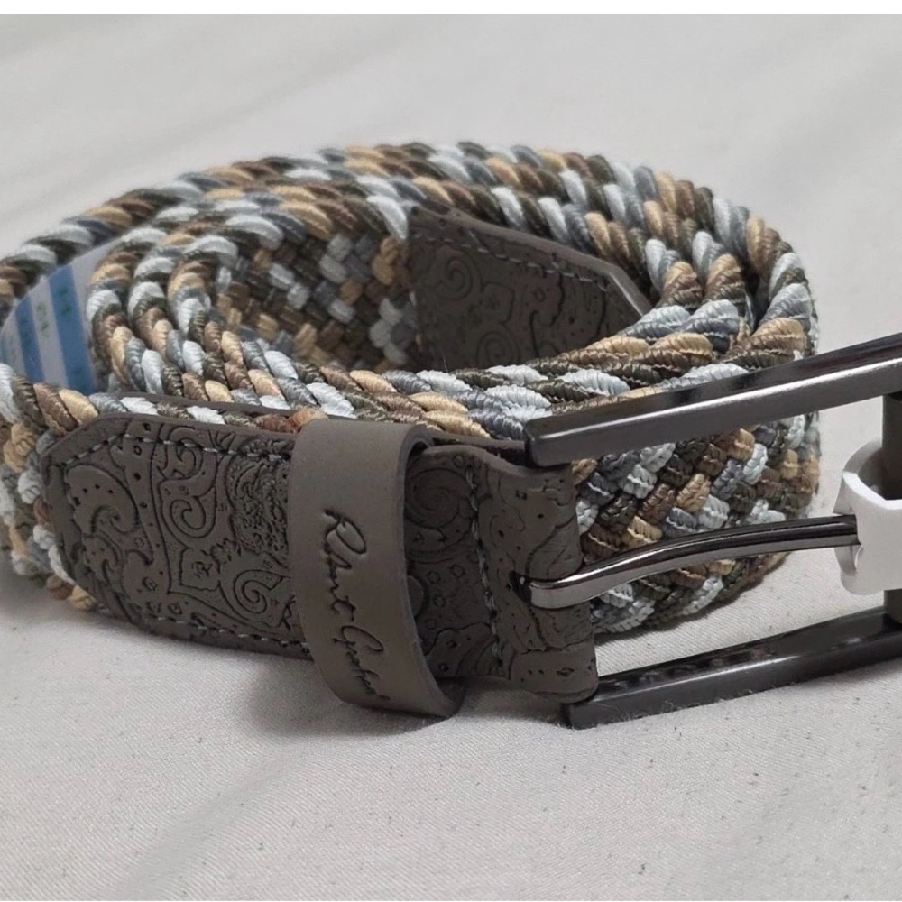 NEW Robert Graham Jacob Braided Woven Stretch-Tan, Brown Belt SZ 38